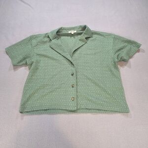 Madewell Textured Button-Front Shirt Sage Green Collared Top Short Sleeve Blouse